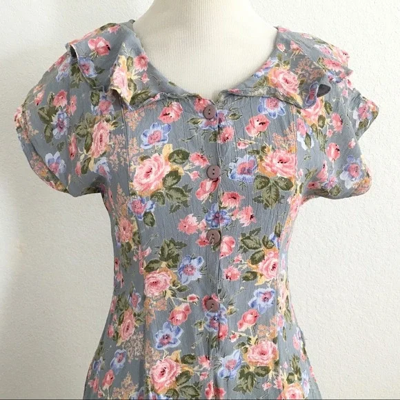 1990s pastel babydoll dress floral small blue pink - Picture 5 of 13